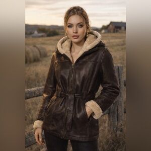 Wilson’s Leather/.Brown - Sherpa Lined - Zip-up - Hooded Jacket - Sz M